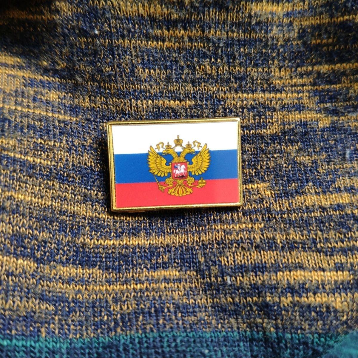 Государственный флаг России, Государственный герб, Брошь Двуглавый орел, материал из цинкового сплава, покрытие ПВХ 2,5*1,5 см